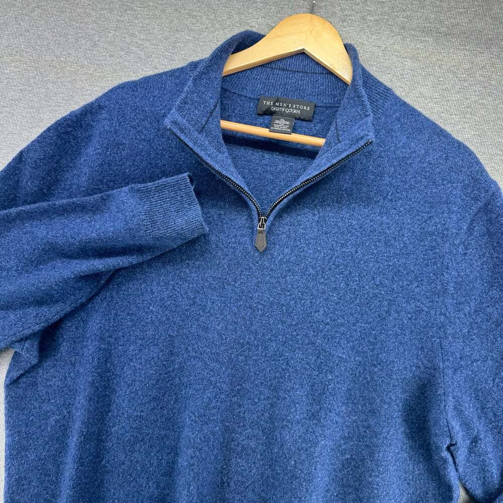 100% Cashmere Quarter-Zip Sweater Blue Mens XL The Men's Store Bloomingdale's